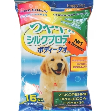 Шампуневые полотенца для экспресс-купания, профилактика дерматита, для крупных собак DoggyMan, 15шт