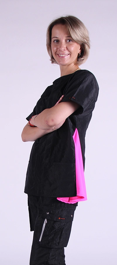 Блуза грумера, модель Sole, черная с розовым, размер L
